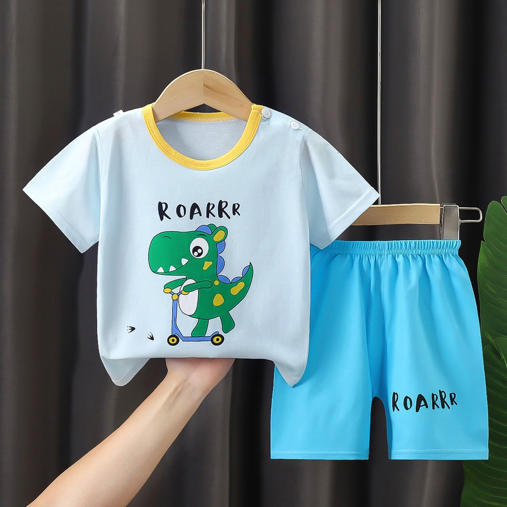 Bộ Đồ Hai Món Bằng Cotton Ngắn Tay In Hình Dễ Thương Dành Cho Trẻ Em 60-130cm