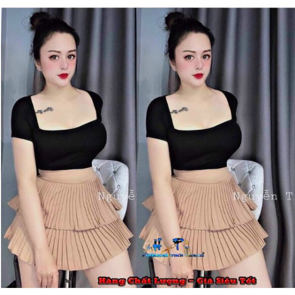 [HOT]chân váy xếp ly 2 tầng - 2 màu nâu và đen - chất vải xịn | BigBuy360 - bigbuy360.vn