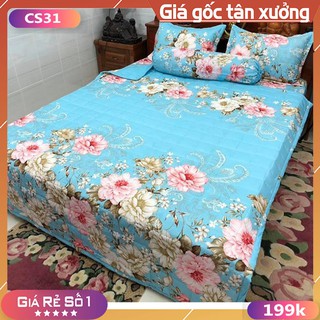 Bộ Chăn Ga và Vỏ Gối 5 Món ⚡ Ga Gối POly Cotton ⚡ Chăn Chần Bông 3 Lớp hàng Loại 1 Phù Hợp Thời tiết Hè THu