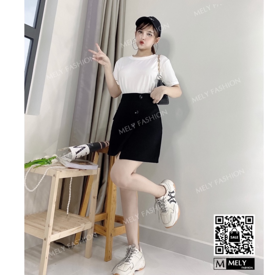 Chân váy ngắn chữ A lưng cao vạt lệch 3 khuy phong cách trẻ trung năng động phong cách Hàn Quốc Mely Fashion CV05