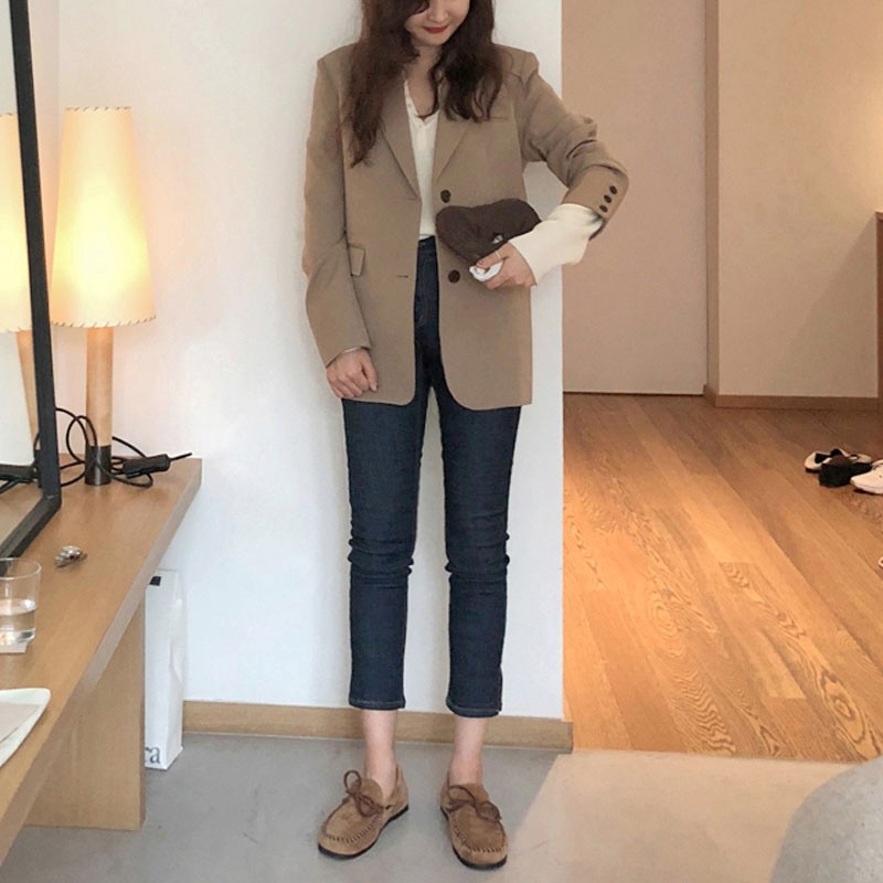 Sẵn Nâu-S,LẢnh thật 6 hình cuối-Áo blazer thời trang xuân thu Hàn Quốc