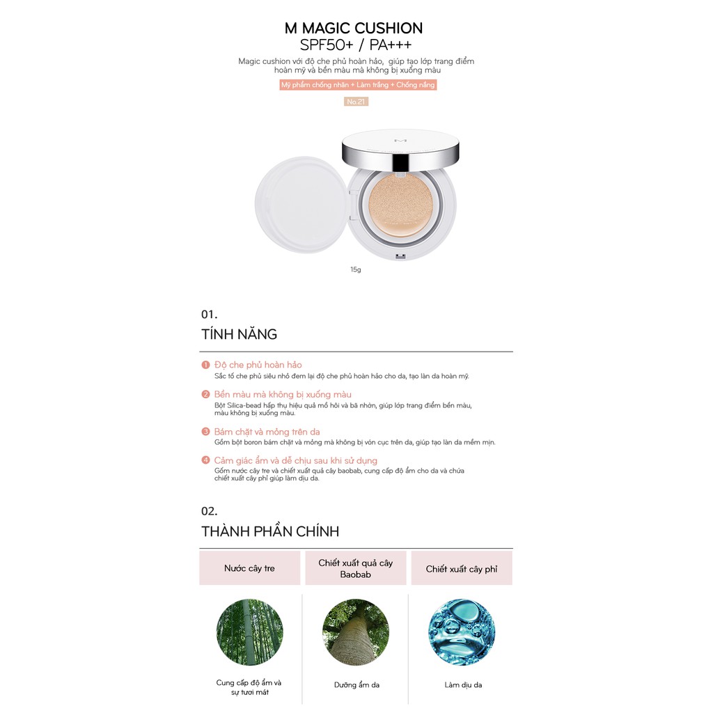 Phấn Nước Che Phủ Hoàn Hảo Missha M Magic Cushion SPF50+/PA+++ ( Phiên Bản Mới 2019) | BigBuy360 - bigbuy360.vn