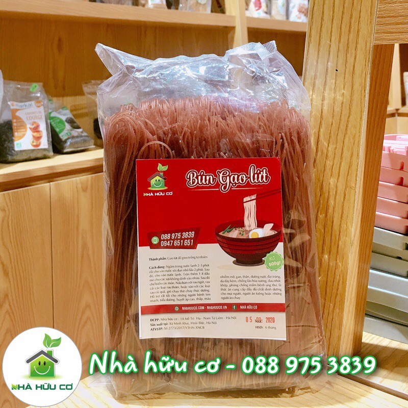 Bún gạo lứt Phở gạo lứt 500gr Date: 11/2022 Nhà Hữu Cơ
