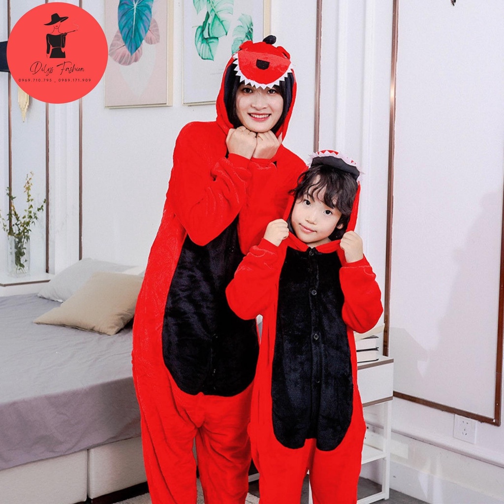 Bộ đồ khủng long liền thân cho bé và người lớn DILYSFASHION BDT02, quần áo khủng long cosplay hoạt hình nhiều màu sắc