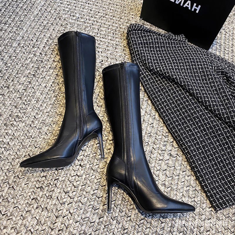Đôi bốt cao gót mũi nhọn 2 màu thời trang đông mới cho nữ 2021