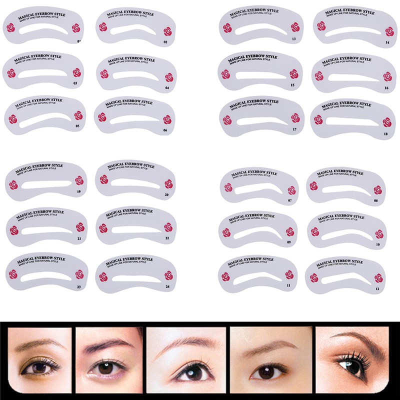 24 Chiếc Có Thể Tái Sử Dụng Lông Mày Stencil Bộ Eye Brow DIY Vẽ Hướng Dẫn Tạo Kiểu Định Hình Lông Mày Tiêu Bản