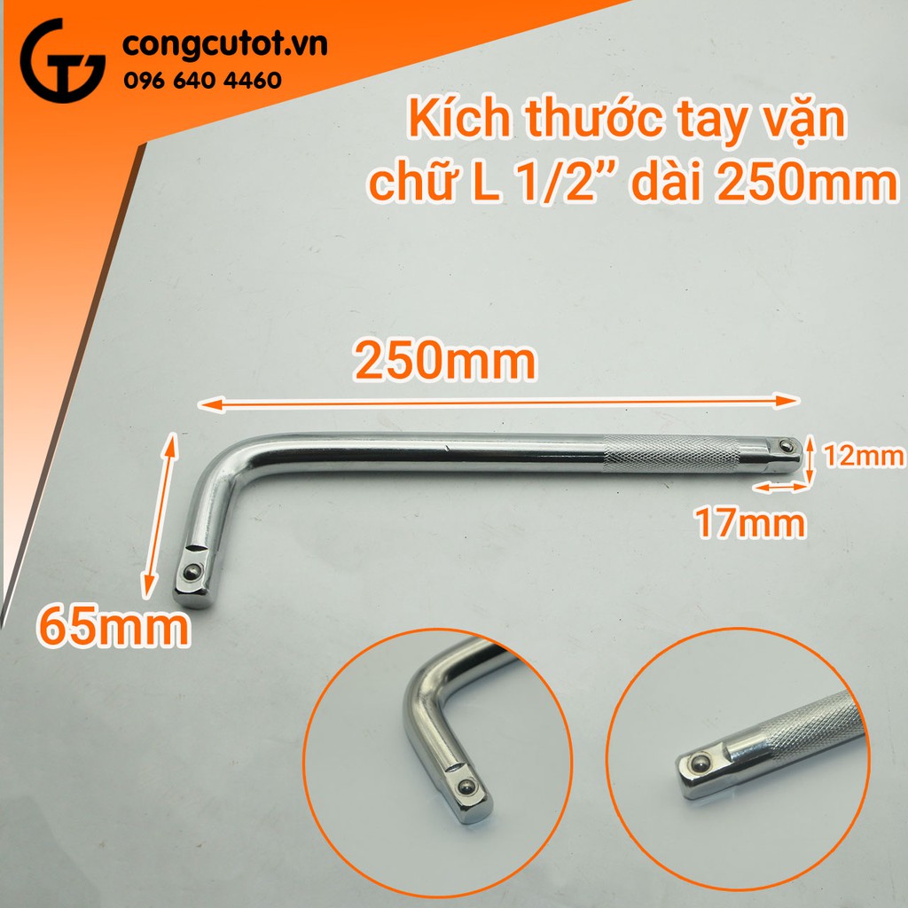 Tay vặn chữ L 1/2&quot; thép CrV trắng 250mm