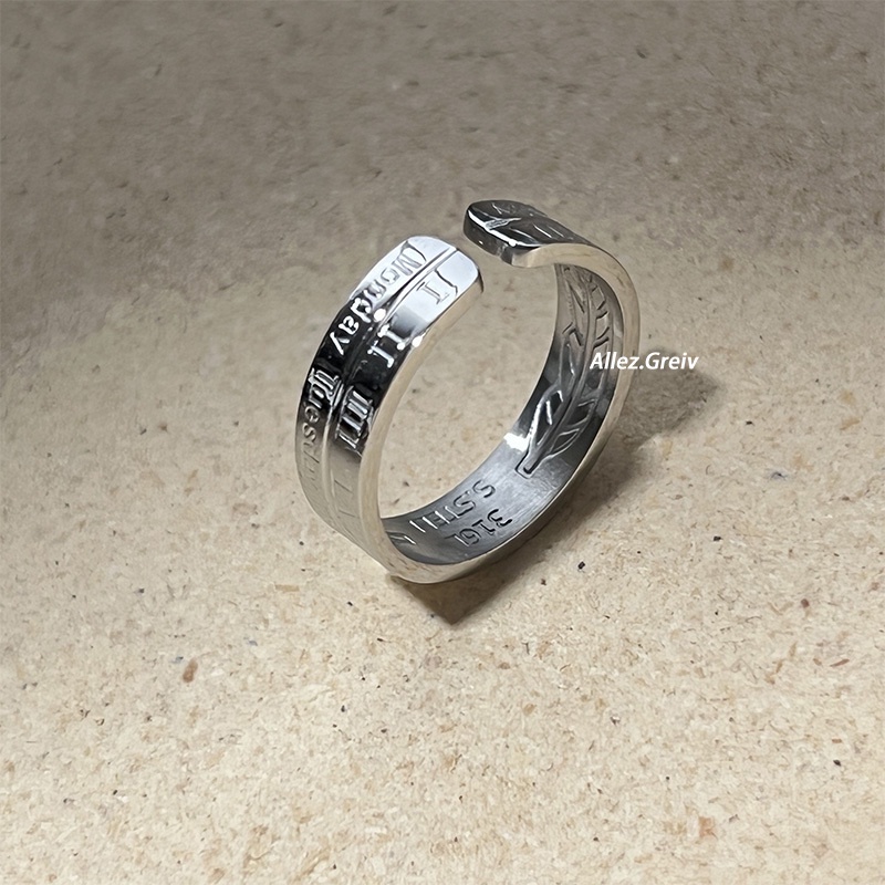 Nhẫn Thép Titan Khắc Chữ Số La Mã Sáng Tạo Thời Trang