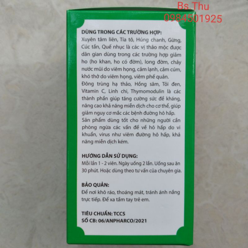 Lọ 30 viên Xuyên Tâm Liên Thymodulin hỗ trợ tăng cường đề kháng, tăng miễn dịch đường hô hấp