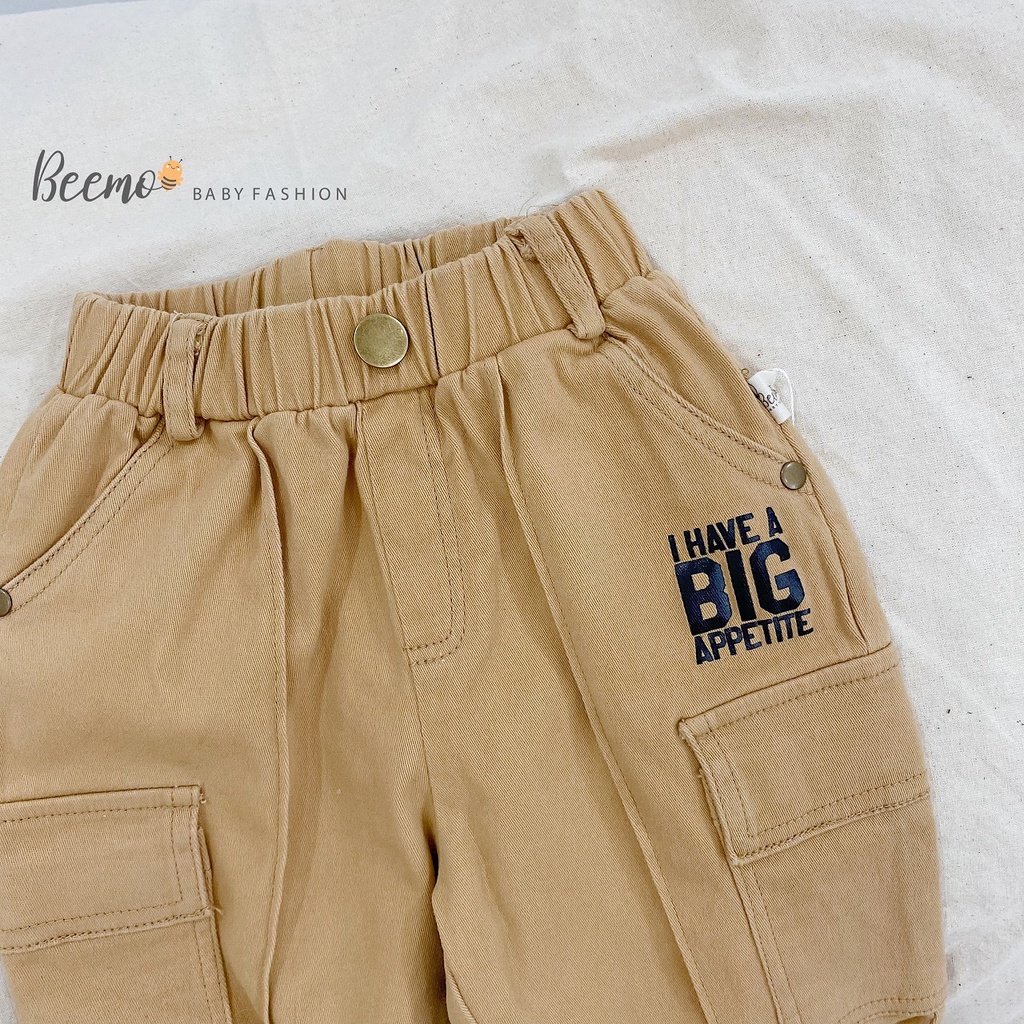 Quần kaki bé trai sành điệu cá tính, quần dài bé trai túi hộp co giãn thoải mái Beemo