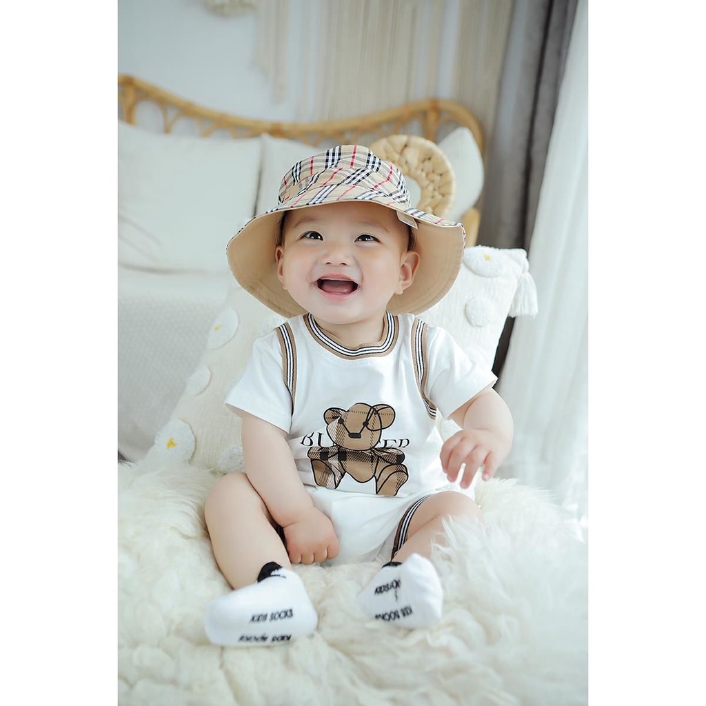 Bộ Áo Liền Quần Vải Cotton Tay Ngắn Phối Lưới Thoáng Khí In Họa Tiết Hoạt Hình Dễ Thương Cho Bé Sơ Sinh