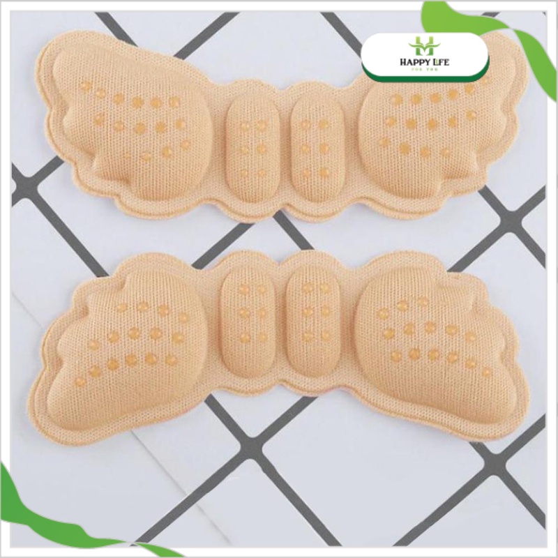 Lót gót giày chống rộng, miếng lót gót chân chống đau cánh bướm 4D mặt gai silicon bám chân có keo dán - Happy Life 4U