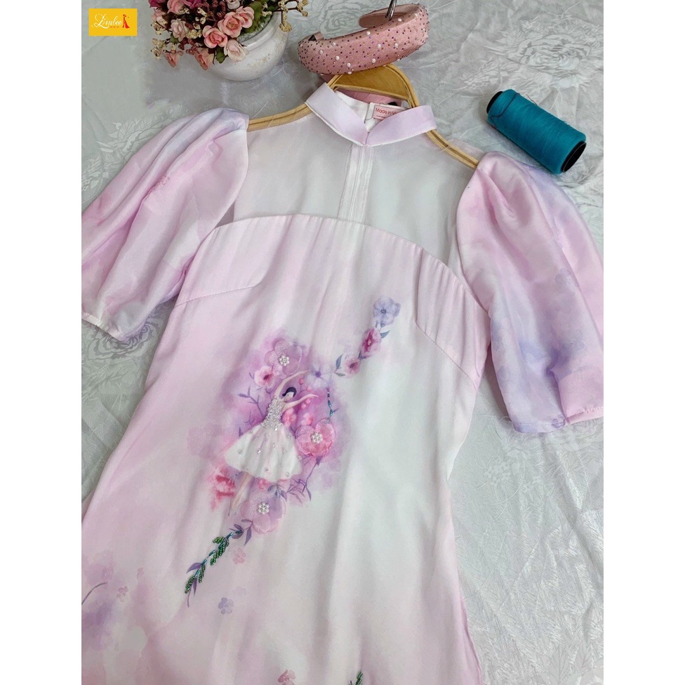 Áo dài tết 🎀LINLEE🎀 Áo dài cách tân cao cấp 4 tà tay bồng cách điệu đủ size s, m, l, xl