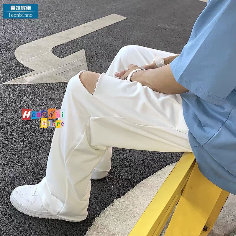 [Mã SKAMFSW175 giảm 10K đơn 50K] Quần Ống Rộng Rách Gối Màu Trắng Lưng Thun Culottes Ulzzang Unisex - MM