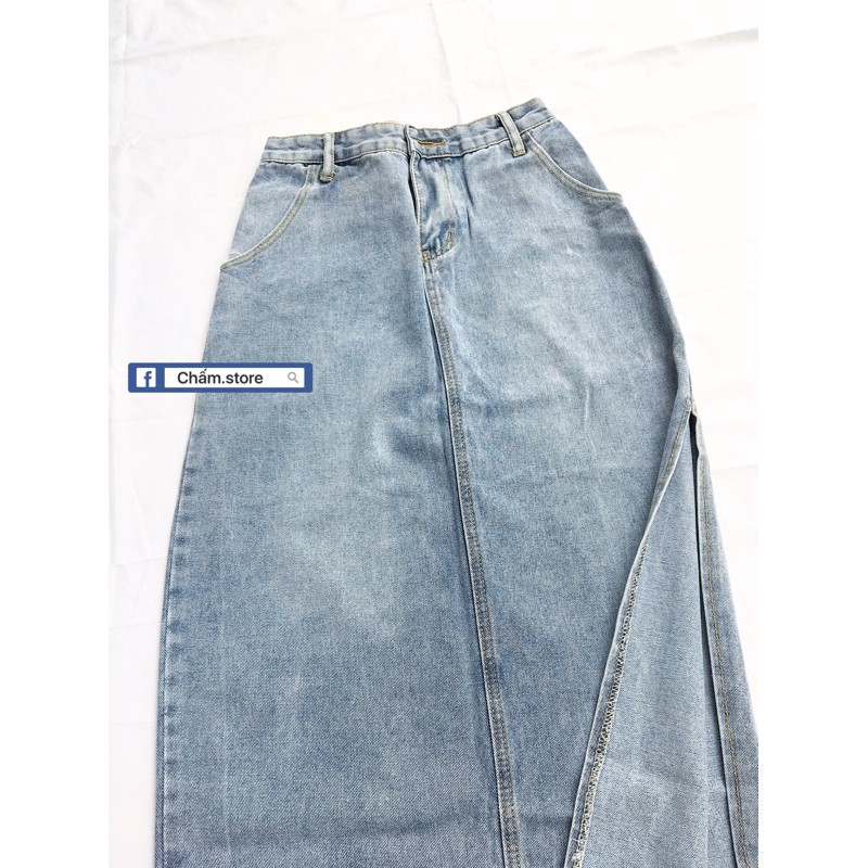 [form to] chân váy jean/ bò xẻ tà một bên SẴN