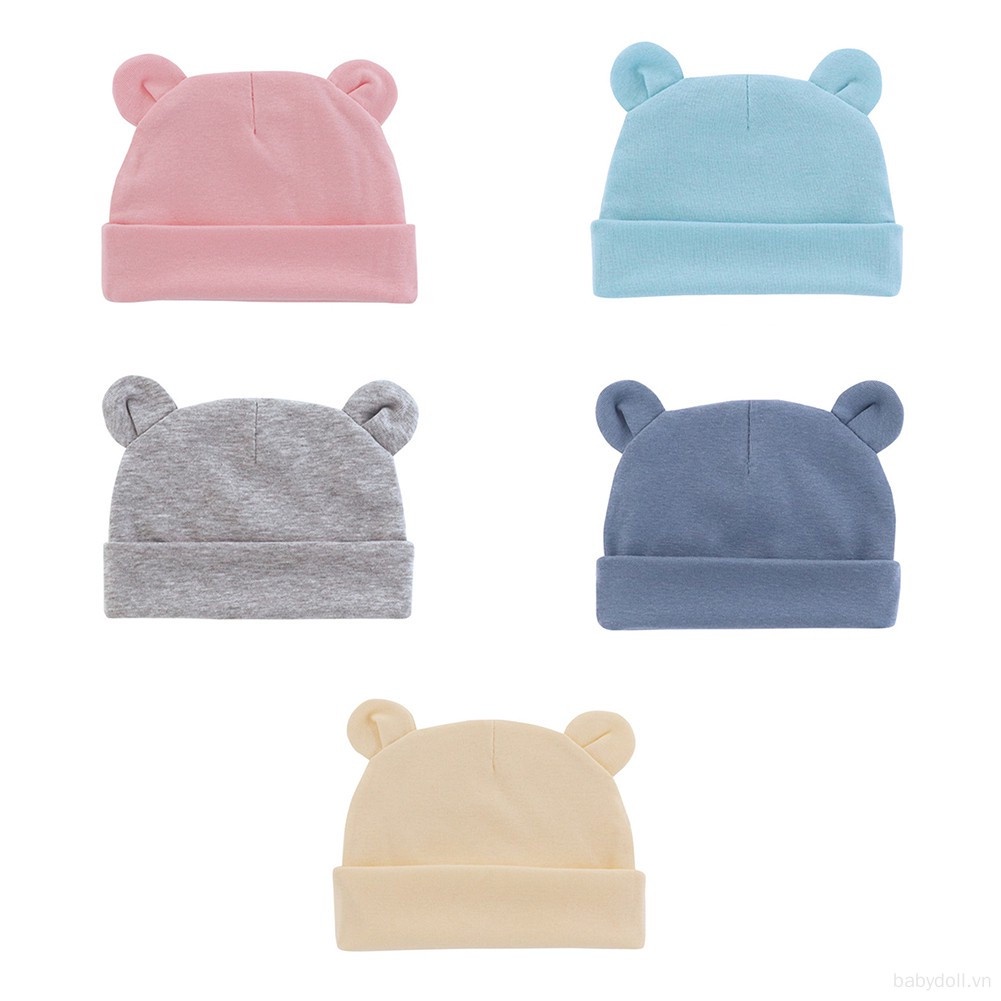 Mũ Cotton Trùm Đầu Màu Sắc Trơn Dành Cho Bé Từ 0-1 Tuổi