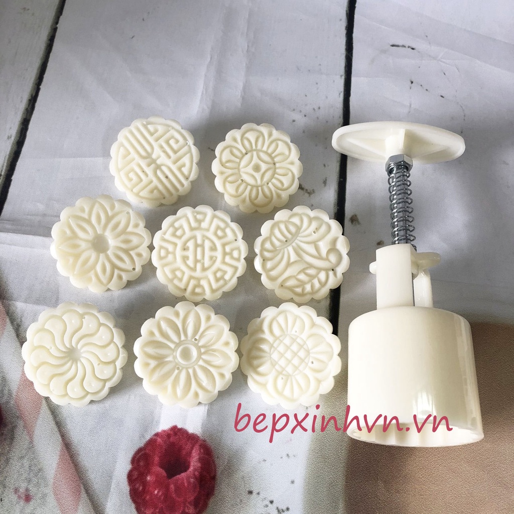 Khuôn bánh trung thu lò xo 50g 8 mặt tròn
