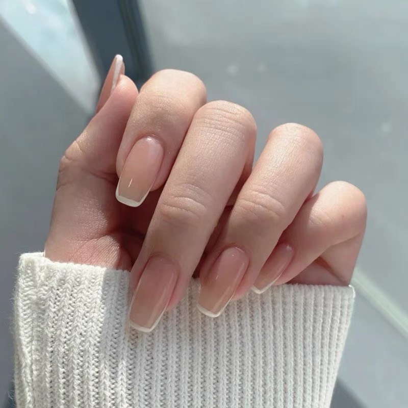 Nail Box Thiết Kế Set 10 Ngón Vẽ Đầu Móng Mảnh Trắng Trên Nền Thạch Trong  Nữ Tính N9
