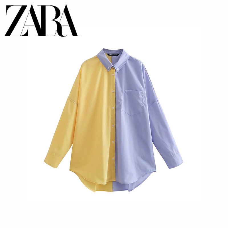 Zara Áo Sơ Mi Phối Màu Tương Phản Thời Trang Mùa Hè Cá Tính