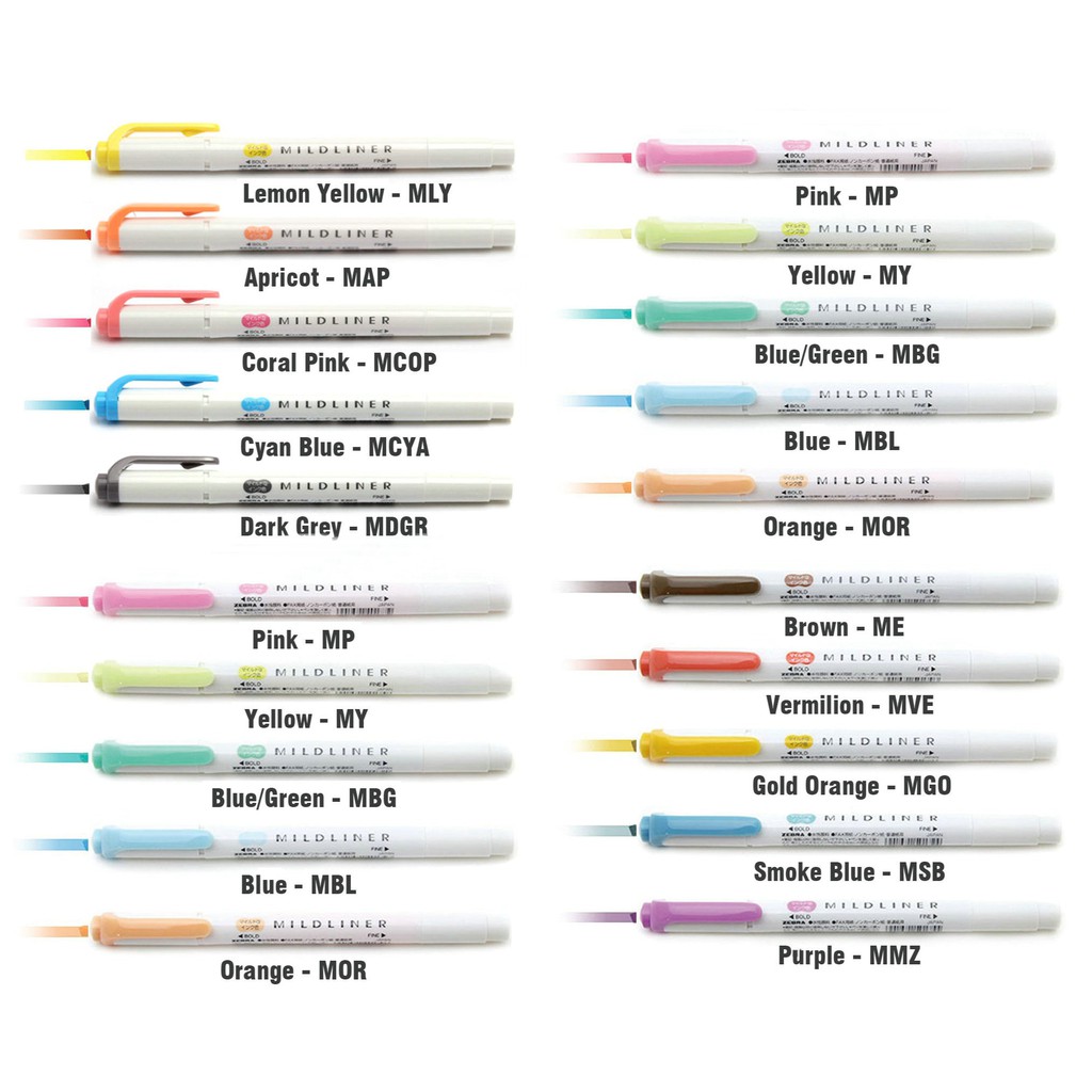 Set 5 bút đánh dấu hai đầu Zebra Mildliner