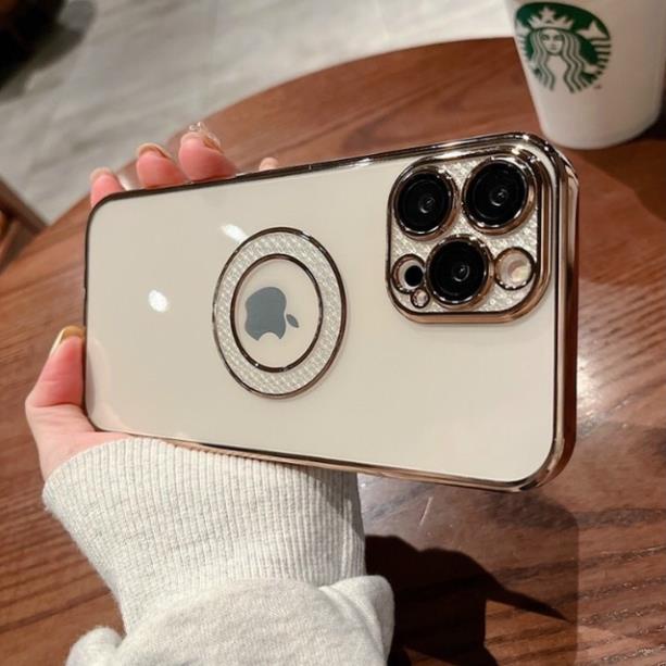 Ốp lưng trong KF viền màu camera + vòng tròn táo đính đá cho iPhone 13, 13 Pro, 13 Pro Max siêu đẹp bảo vệ camera