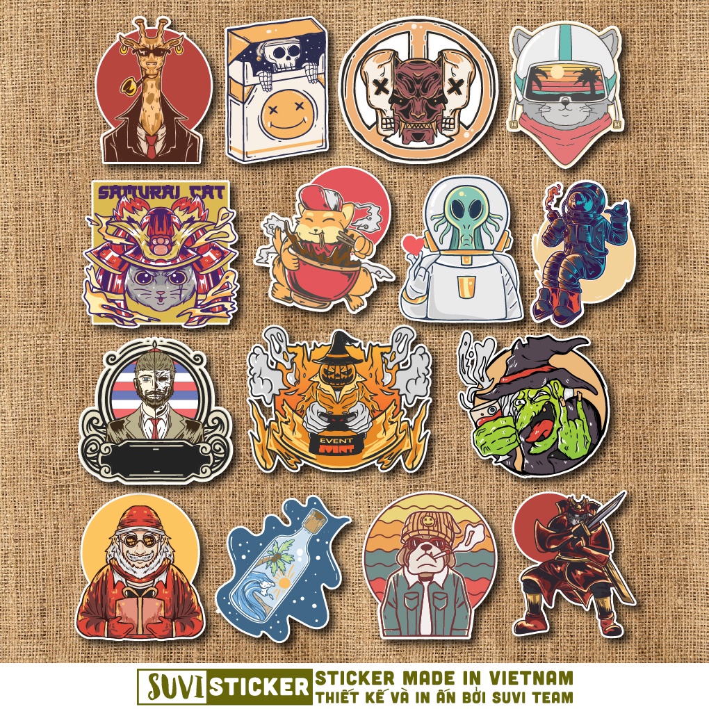 50 Sticker Vintage Retro Things chống nước sticker dán mũ bảo hiểm, laptop, điện thoại, đàn guitar, vali. MSP: NS25