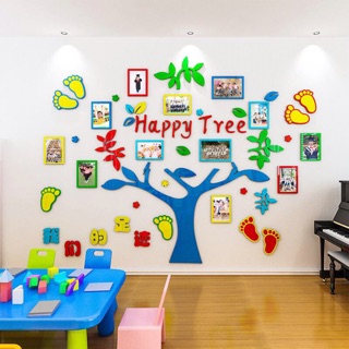 Tranh dán tường cho bé, tranh mica 3d happy tree, trang trí mầm non, khu vui chơi trẻ em