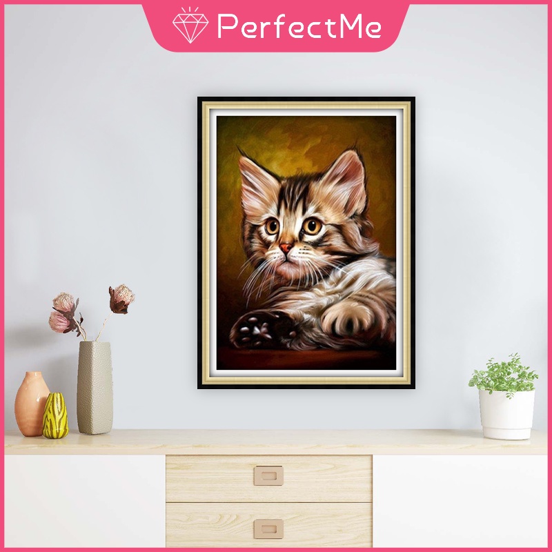 Bộ tranh đính đá 5D họa tiết chú mèo dễ thương độc đáo kích thước 30×40cm dùng trang trí