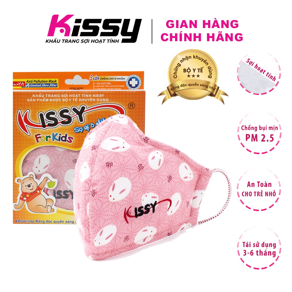 Khẩu trang Kissy trẻ em 4 đến 10 tuổi mẫu con vật dễn thương chống nắng và bụi mịn hiệu quả, giao chuẩn mẫu