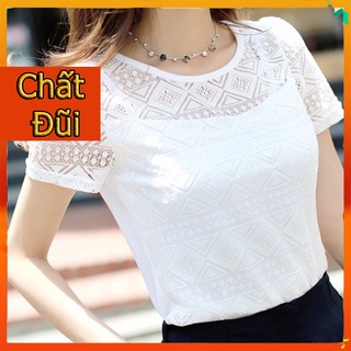 Áo voan nữ tay ngắn phối ren Áo Kiểu Nữ, Ngắn Tay, Chất Đũi