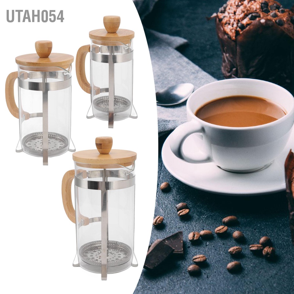 [Hàng Sẵn] Bình pha cafe / trà kiểu Pháp ép bằng tay với bìa tre cho Văn phòng tại nhà Cắm trại【Utah054】