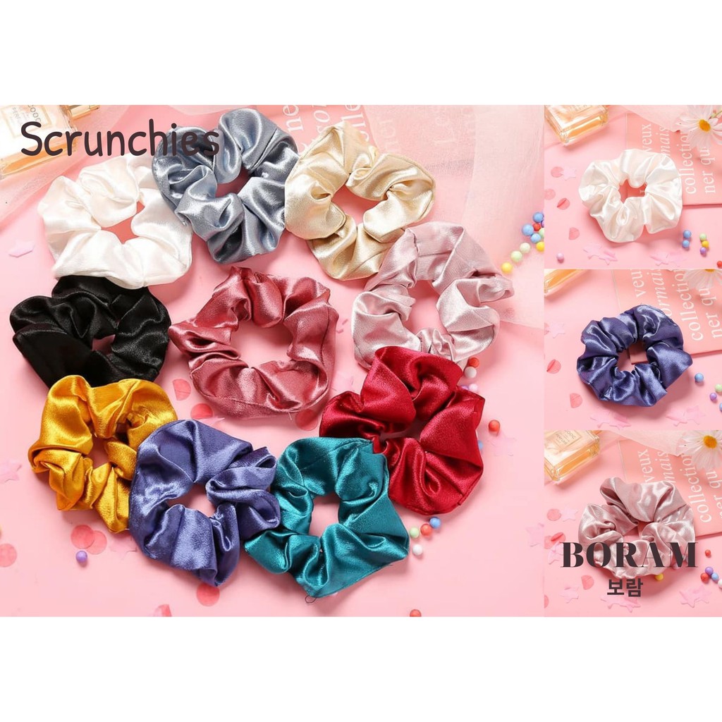 Dây buộc tóc, cột tóc scrunchies lụa nhiều màu