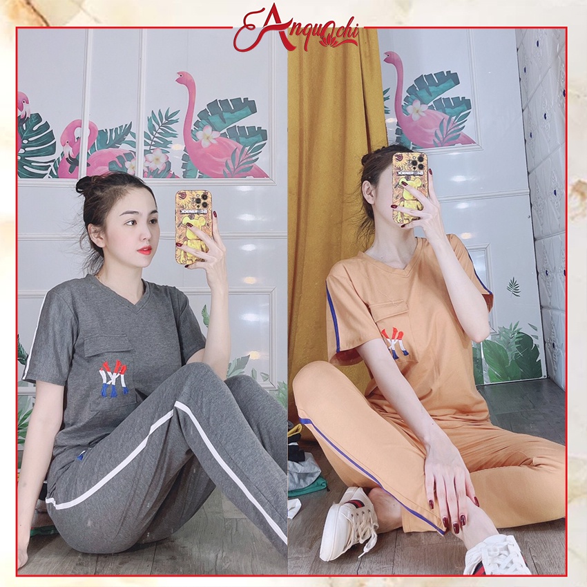 Đồ Bộ Nữ Mặc Nhà Anquachi Thể Thao Đẹp Thun Cotton Nữ Mặc Ngủ Ở Nhà Dễ Thương Quần Dài Cute A050