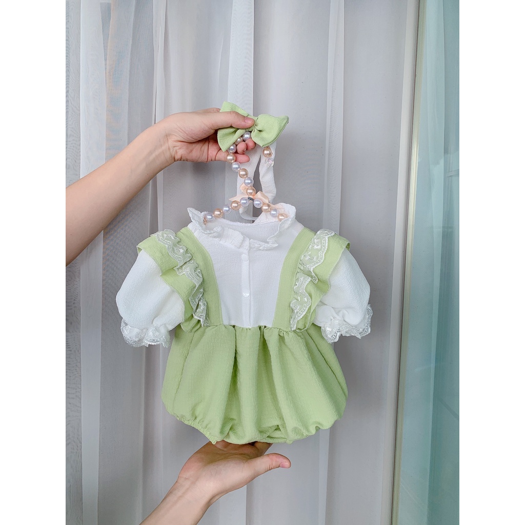 set Body cho bé xanh cốm tặng turban - set body váy bé gái sơ sinh Thời Trang TRẺ EM Hàng Thiết Kế Cao Cấp v77
