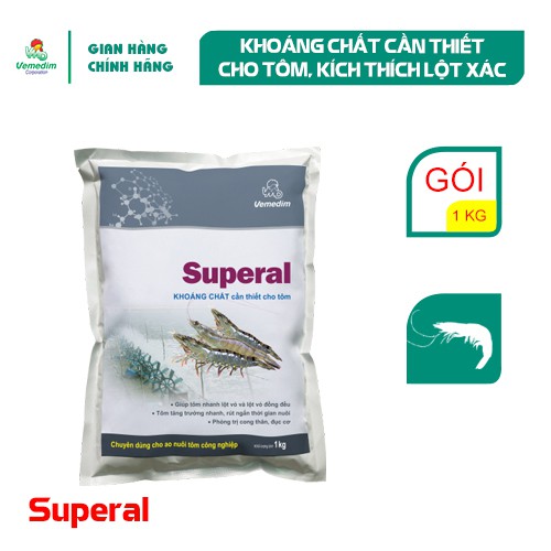 Vemedim Superal tôm, khoáng chất cần thiết cho tôm, giúp tôm lột xác, gói 1kg