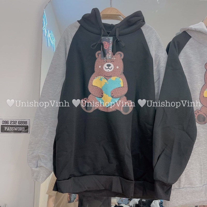 Áo hoodie gấu phối tay freesize dành cho nam và nữ