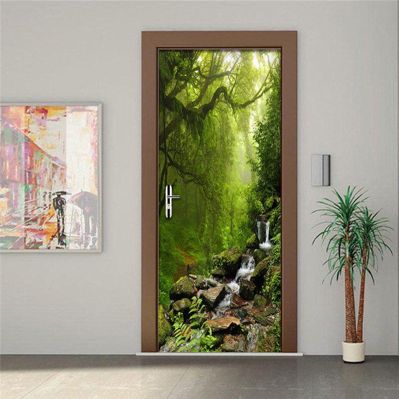 Giấy Dán Tường Bằng Pvc Chống Thấm Nước Hình Khu Rừng Thiên Nhiên