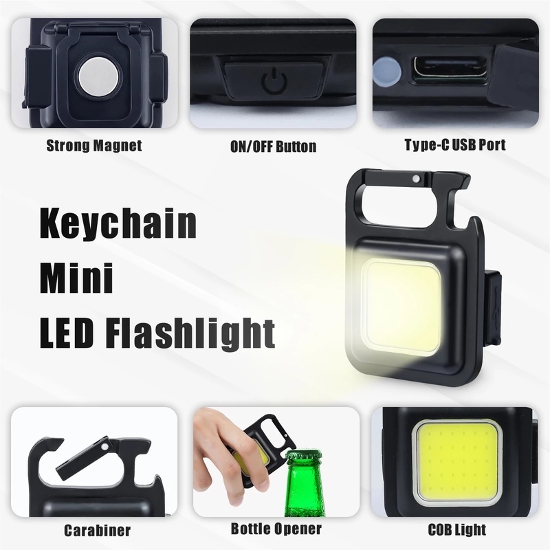 [Buy 1 Get 3]!! Đèn LED COB Mini Đa Năng 3 Chế Độ Sáng / Đèn Pin Sạc USB / 800 Lumens Dạng Móc Khóa Tiện Dụng