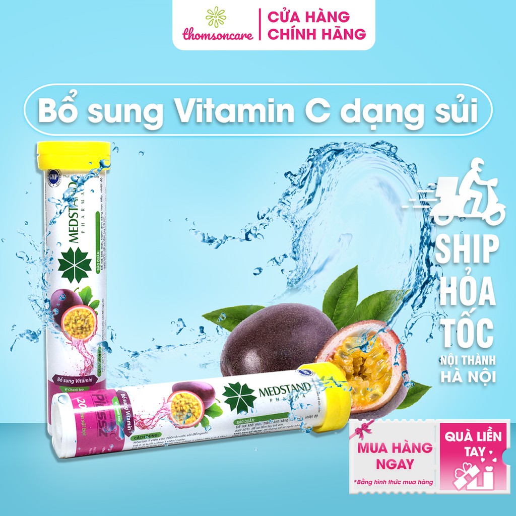 Viên C sủi Medstand vị chanh leo - bổ sung vitamin C - Giúp giải khát và tăng cường thể lực - Lọ 20 viên | Thế Giới Skin Care