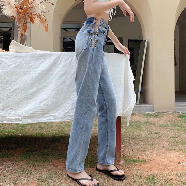 (Hàng có sẵn) Quần jeans cạp xích đan chéo gợi cảm | BigBuy360 - bigbuy360.vn