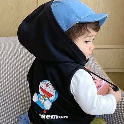 Áo khoác hoodie ba lỗ in họa tiết hoạt hình dễ thương thời trang cho bé trai từ 5 đến 16 kg, SUN KID'S