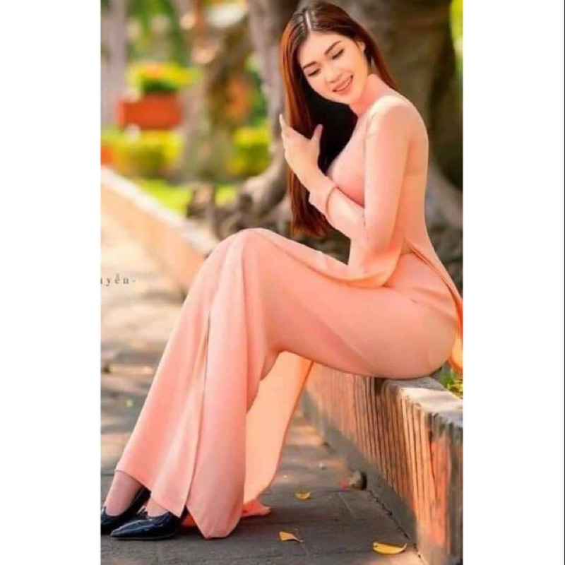 Áo dài đẹp, áo dài truyền thống rủ tà và tôn dáng màu Hồng cam, áo dài Lyna