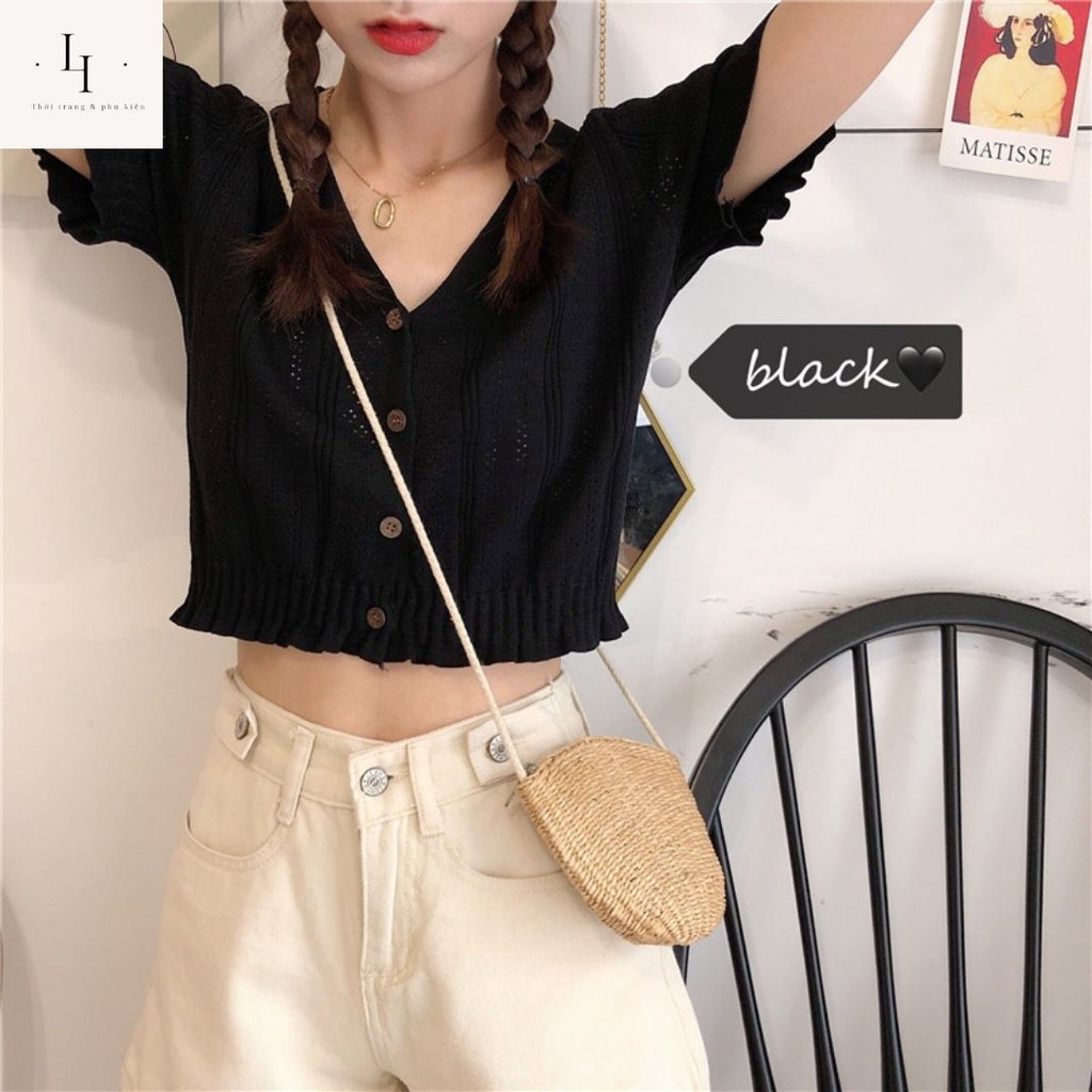 Áo croptop nữ kiểu cardigan dệt kim  tay ngắn cổ tim chữ V dáng ôm body  phong cách Hàn Quốc cá tính Liao shop | BigBuy360 - bigbuy360.vn