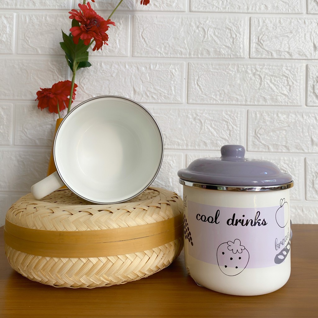 Ly thép tráng men nhập khẩu cao cấp, có nắp đậy Cheftina - dùng bếp từ- kích thước 10cm