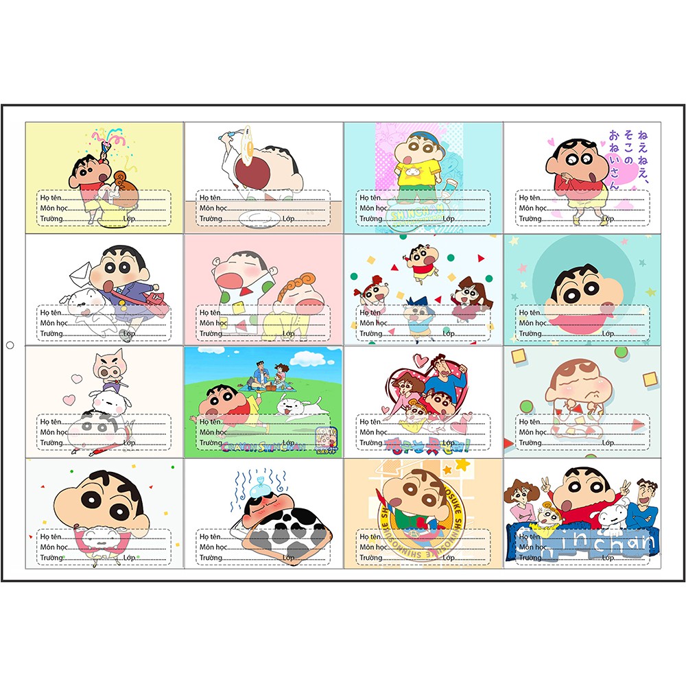 Nhãn vở shin cậu bé bút chì NV37 hoạt hình set 16 chiếc có keo dán sẵn