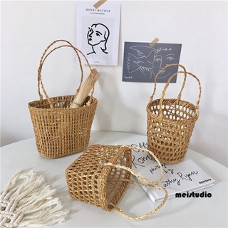 【Messiya】Straw Rattan Storage Basket Indonesia Woven Picnic Props Handmade Straw Craft Small Flower Basket Japanese Teacup Set