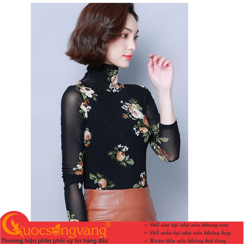 Áo thun hoa cổ lọ áo thun lưới dài tay mùa thu GLA310 Cuocsongvang