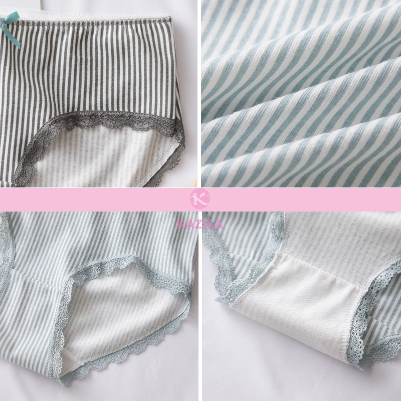 Quần lót nữ cotton cao cấp kẻ sọc ren đùi gắn nơ, quần xì nữ co giãn 4 chiều thoáng khí Kazila QLH6 | BigBuy360 - bigbuy360.vn