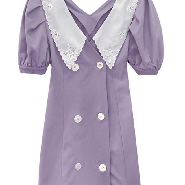 Đầm Tay Ngắn Cổ Chữ V Màu Tím Thời Trang Cho Nữ | BigBuy360 - bigbuy360.vn