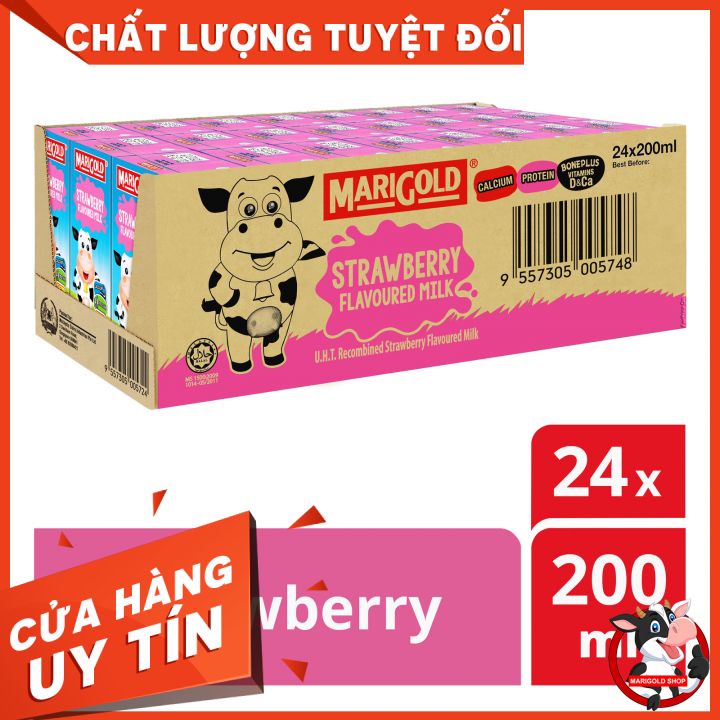 Sữa Marigold vị dâu thùng 24 hộp 200ml công thức Bone Plus